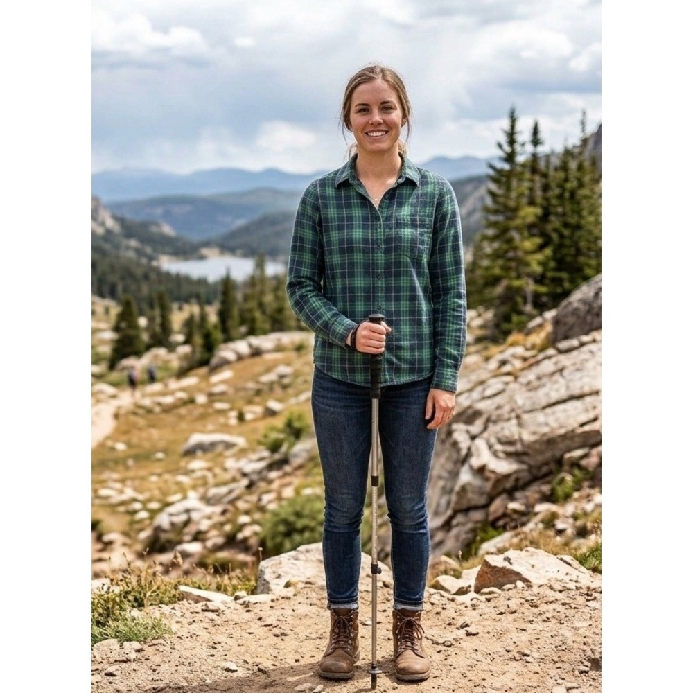 Mountain Hardwear Plaid Flannel Shirt Womens 12 Green Hiking Outdoor Gorpcore